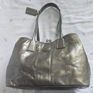 Coach Metallic Kisslock Satchel.Signature Stictched Patent Carryall.